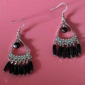 Elegant Silver and Black Dangle Earrings